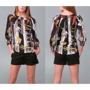 Diane von Furstenberg silk Key print Graphic long sleeve Blouse Size 10